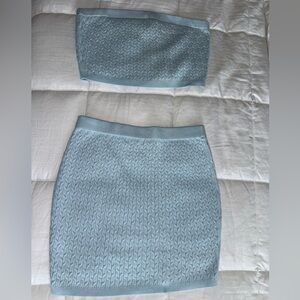 Elegant Blue Cable Knit Tube Top and Skirt